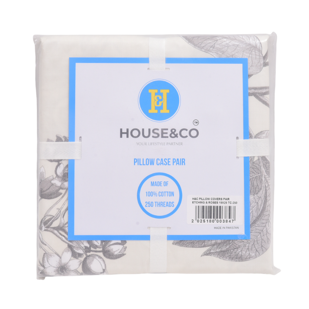 H&C PILLOW COVERS PAIR ETCHING & ROSES 19X29 TC-250