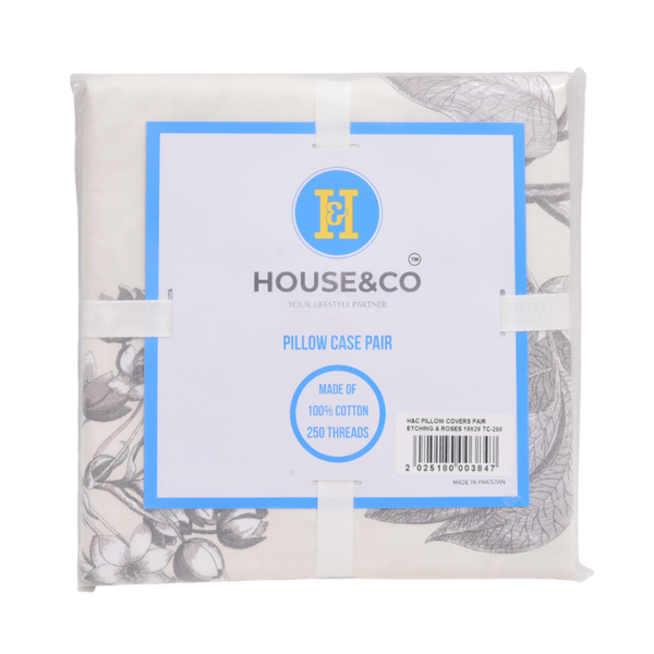 H&C PILLOW COVERS PAIR ETCHING & ROSES 19X29 TC-250