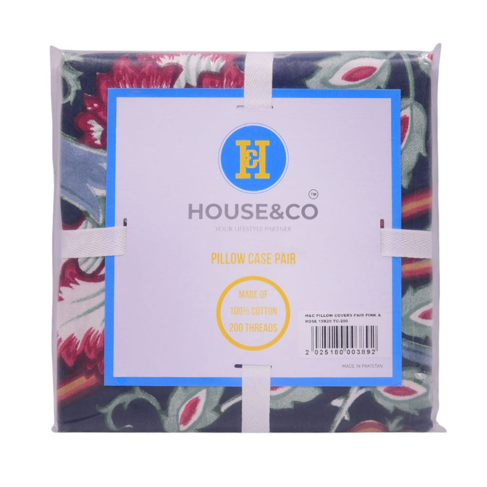 H&C PILLOW COVERS PAIR PINK & ROSE 19X29 TC-200
