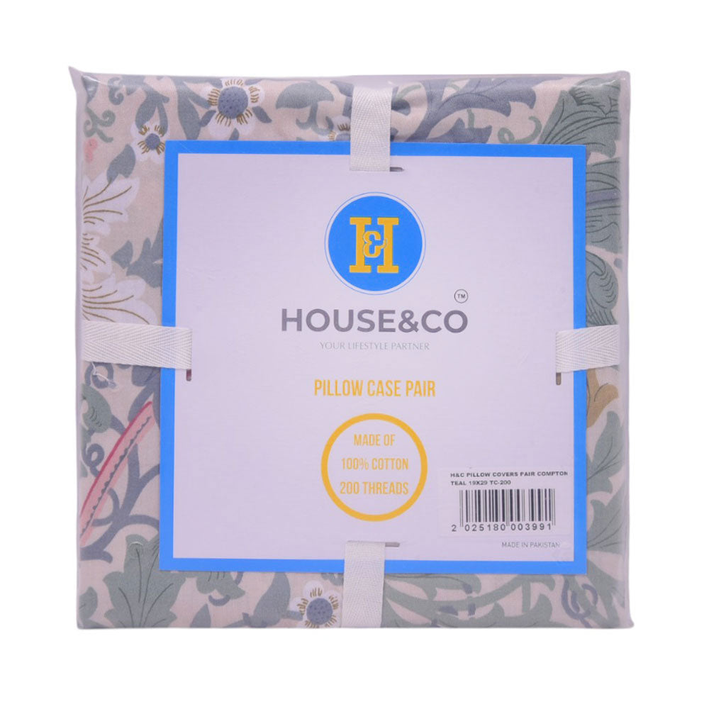 H&C PILLOW COVERS PAIR COMPTON TEAL 19X29 TC-200