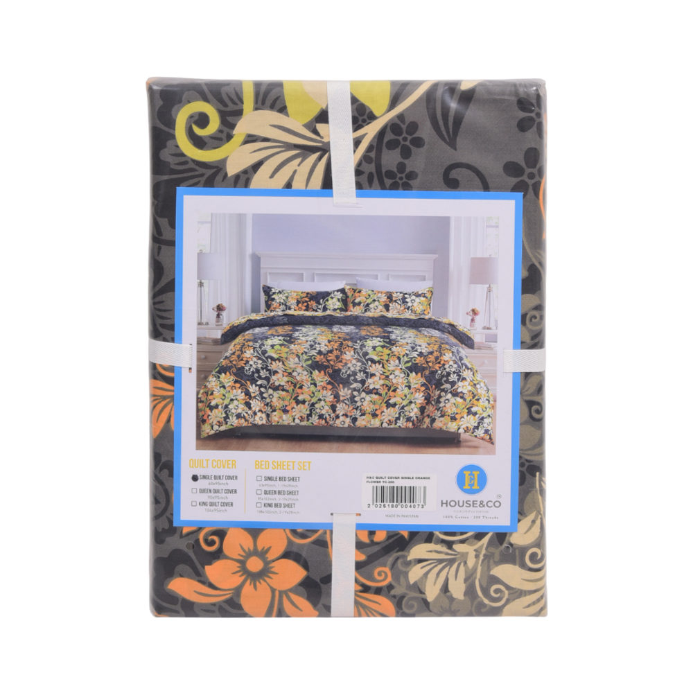 H&C QUILT COVER SINGLEORANGE FLOWER TC-200