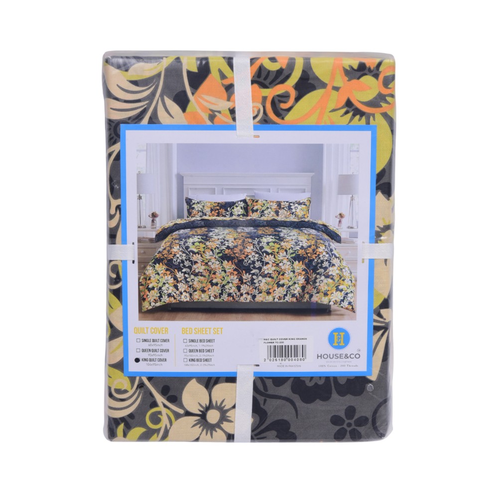 H&C QUILT COVER KING ORANGE FLOWER TC-200