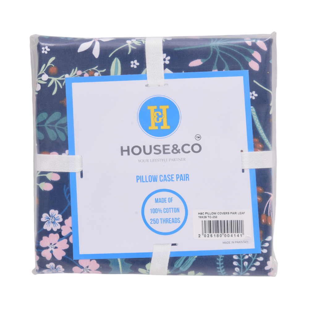 H&C PILLOW COVERS PAIR LEAF 19X29 TC-250