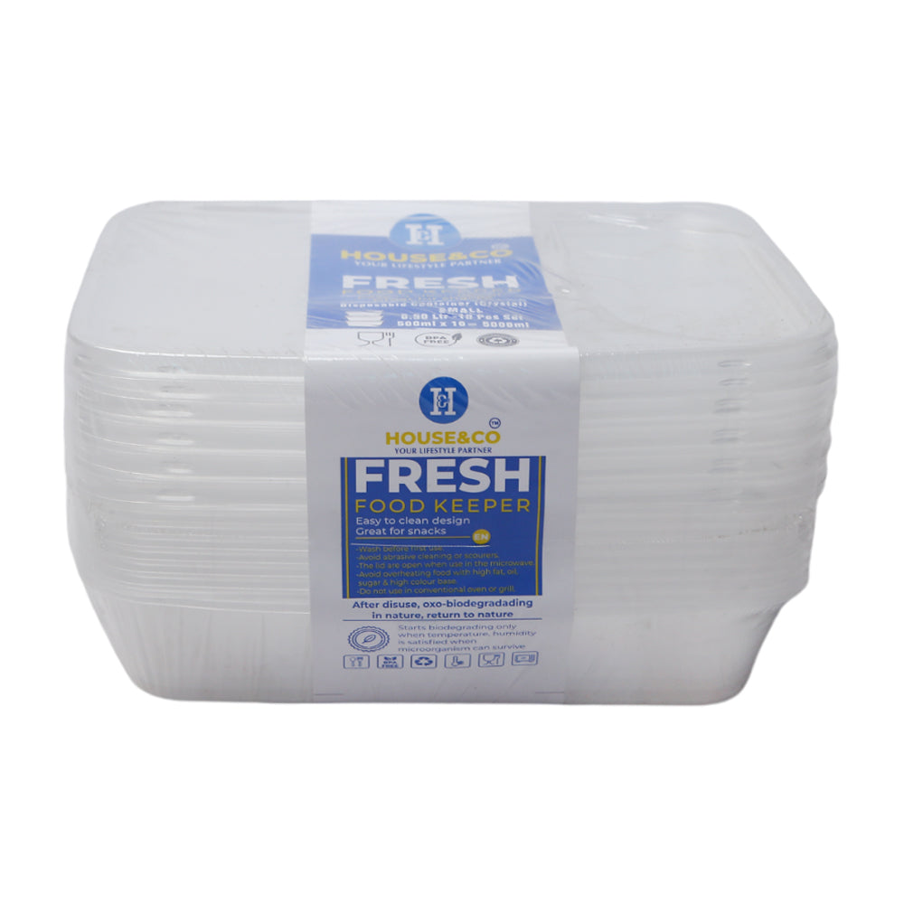 HOUSE & CO DISP RECT. CONTAINER CLEAR 500ML 10PCS