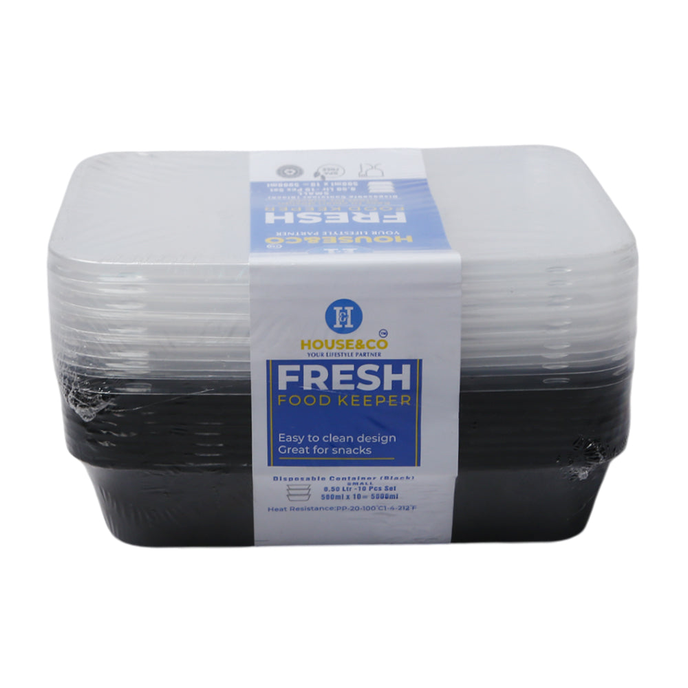 HOUSE & CO DISP RECT. CONTAINER BLACK 500ML 10PCS