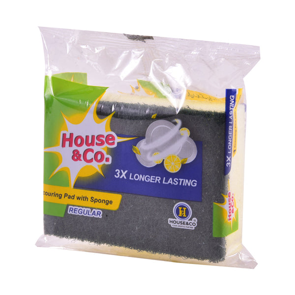 HOUSE&CO. SCOURING PAD WITH SPONGE REGULAR 1PCS