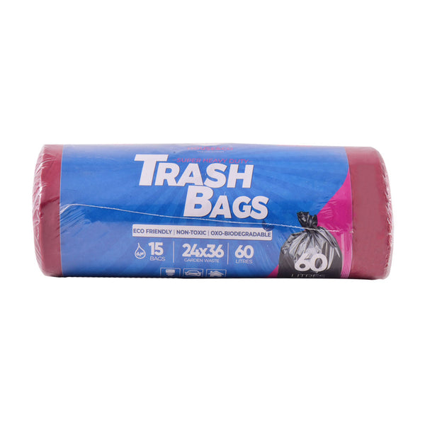 HOUSE&CO TRASH BAG (RED) LARGE 24X36 15PCS